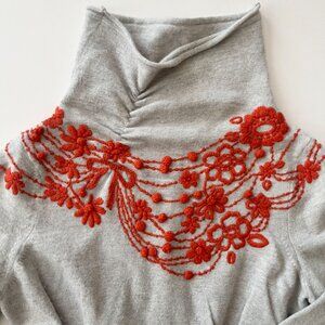 Anthropologie Moth Merino Angora‎ Embroidered Sweater Size Small Boho Unique